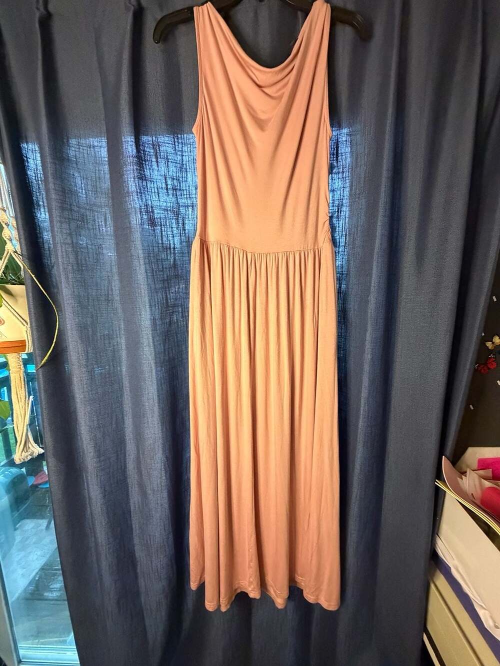 ZESICA Women's Sleeveless Cowl Neck Ruched Midi Dress Size M